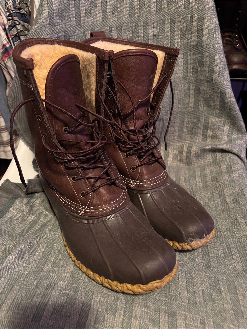 L.L. Bean Brown Leather and Rubber Bean Boots with Shearling Lining